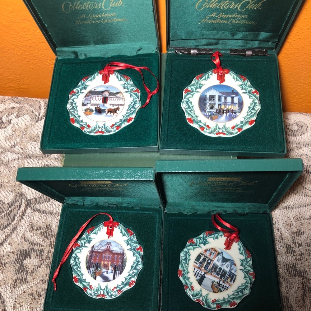 Longaberger Holiday Ornament Set of 4  1996 1997 1998 1999 vintage